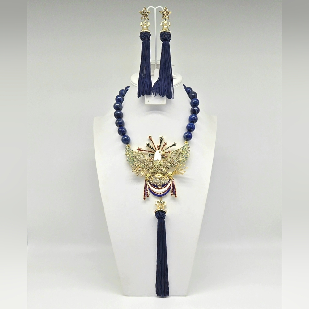 Heidi Daus Swarovski Crystal and Lapis Glass Bald Eagle Statement Jewelry Set